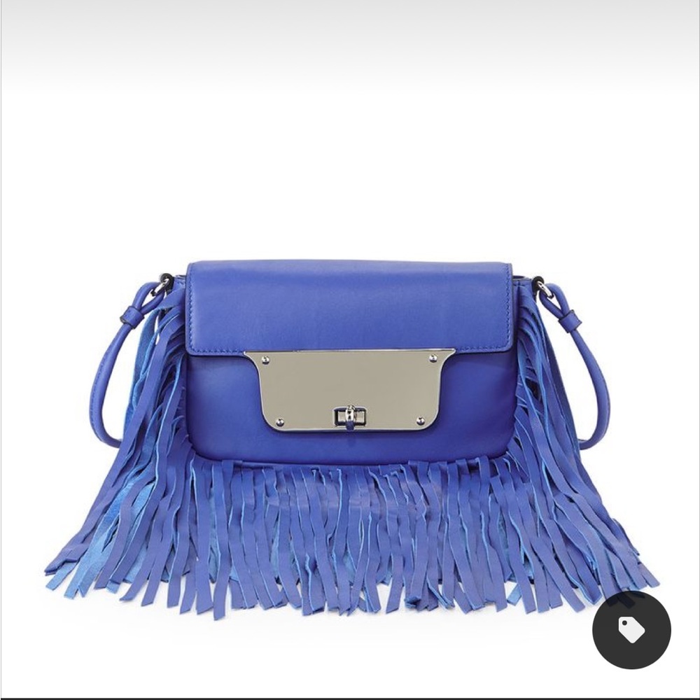 Milly Isabella Fringe Crossbody Bag in French Blue, genuine leather